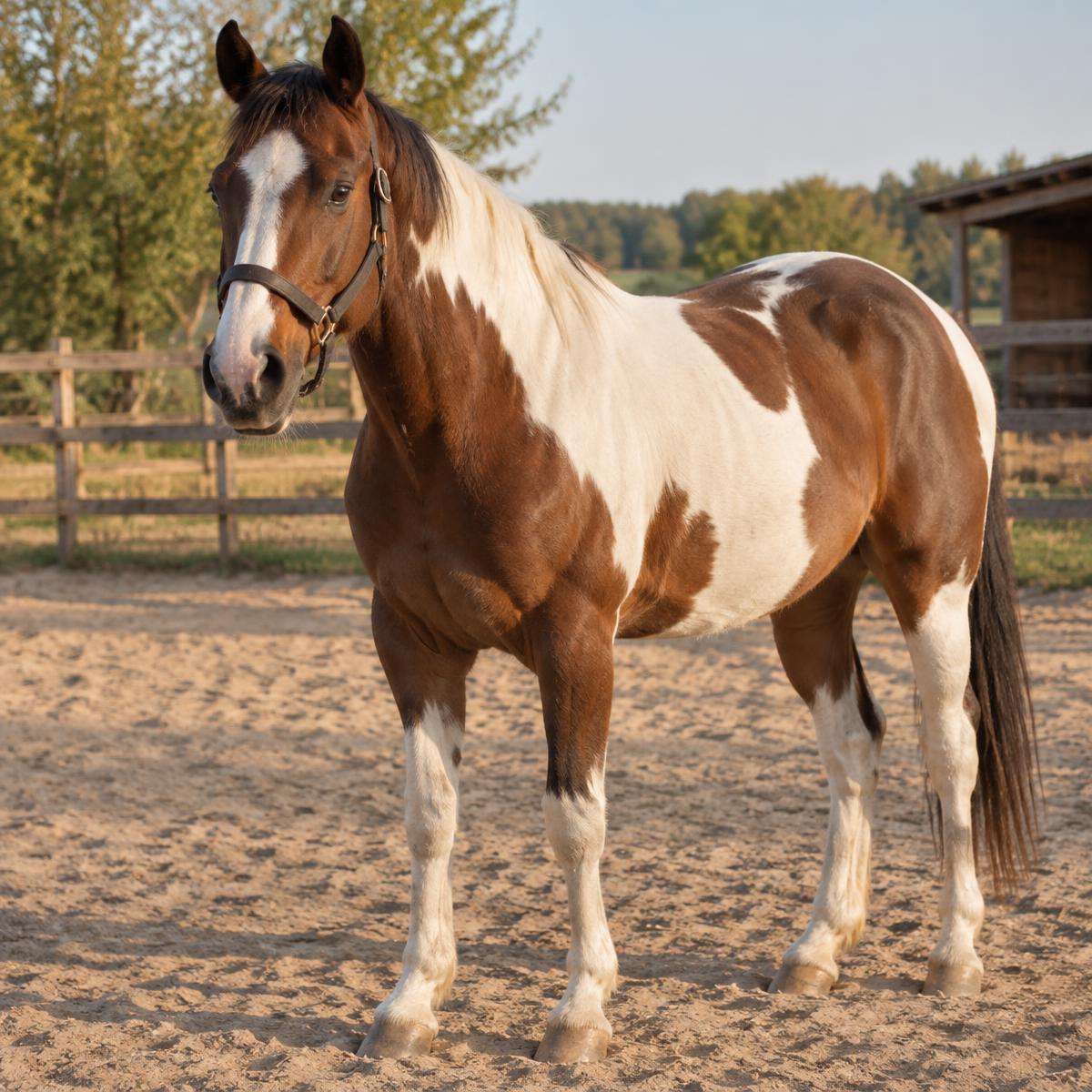 Cavallo pezzato al pascolo